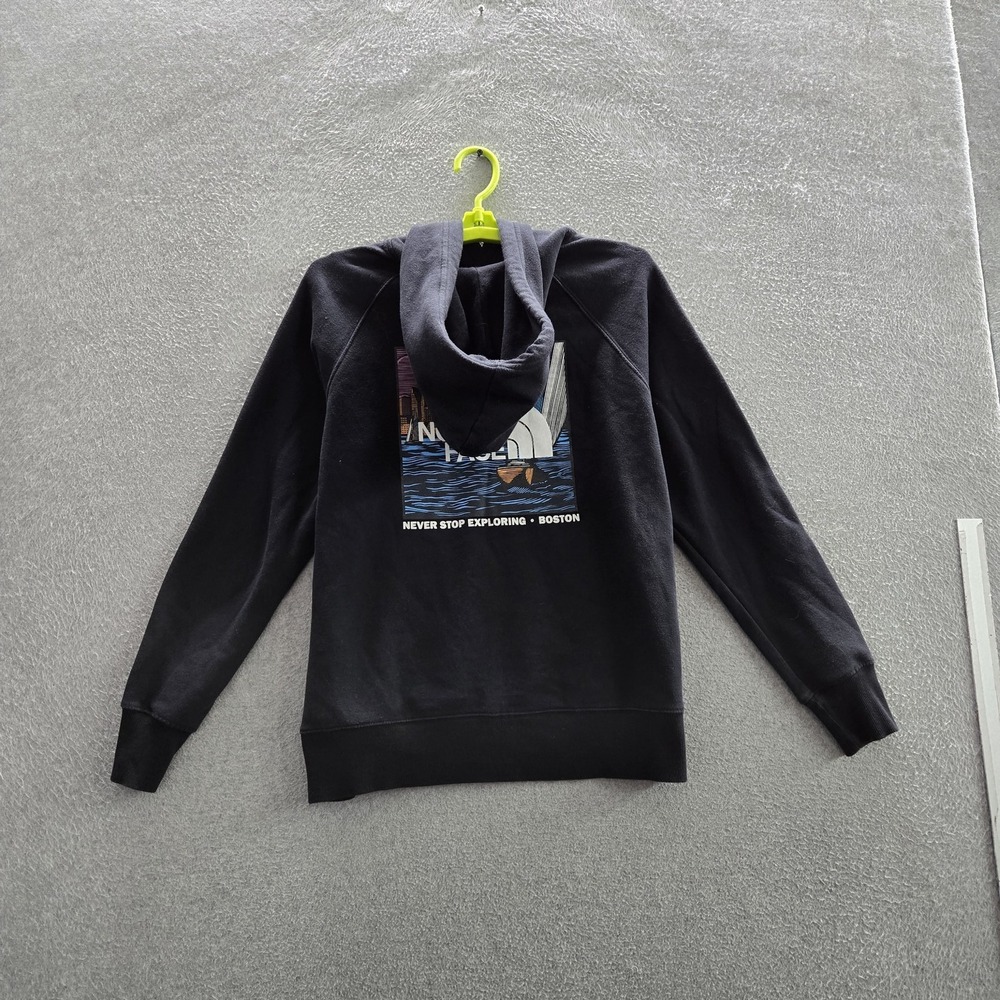 The North Face Women Hoodie M‎ Black Graphic Fleece City Skyline Boston Pullover